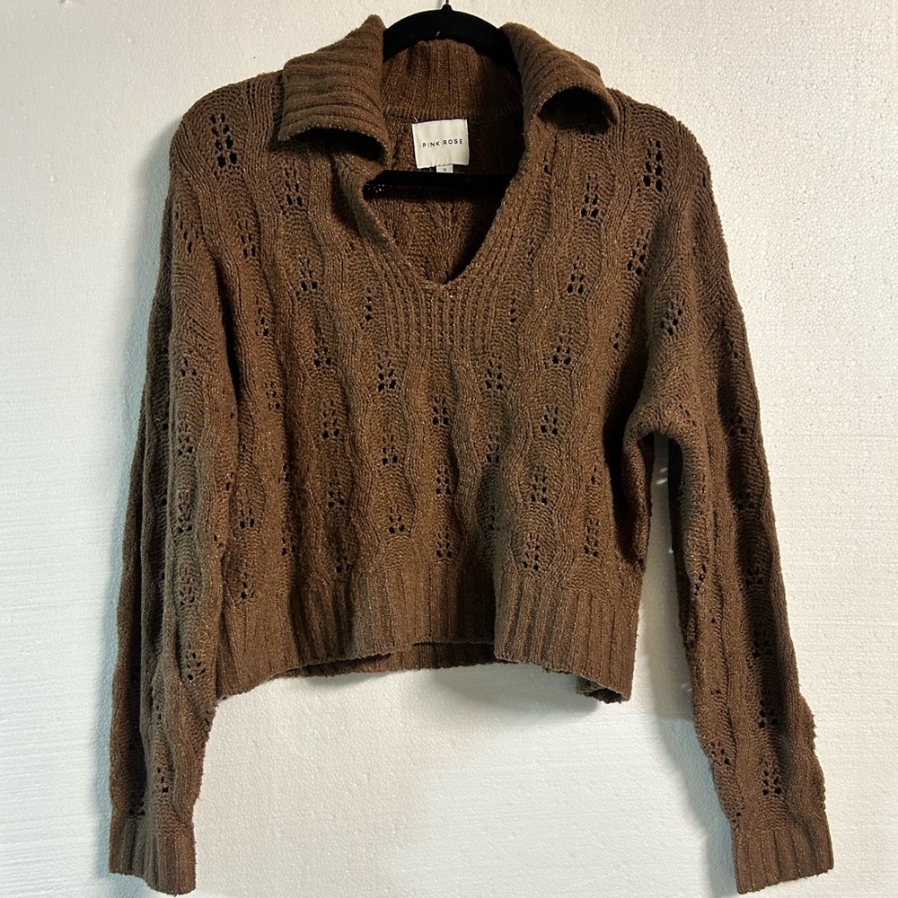 Pink rose knitted sweater brown small